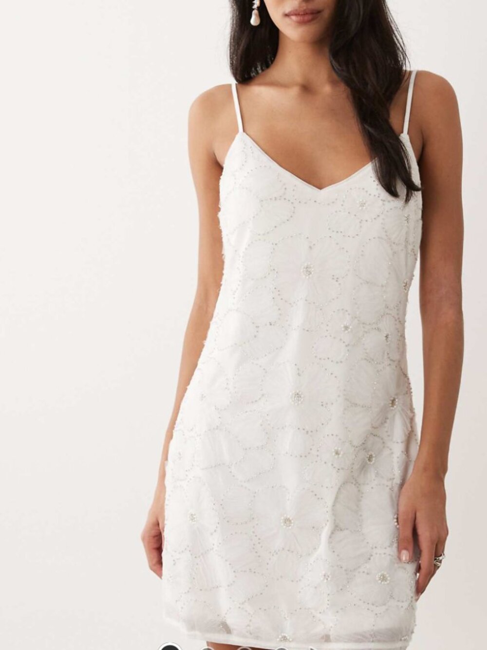 Abercrombie & Fitch Embellished Shift Bridal Mini Dress White Beaded L